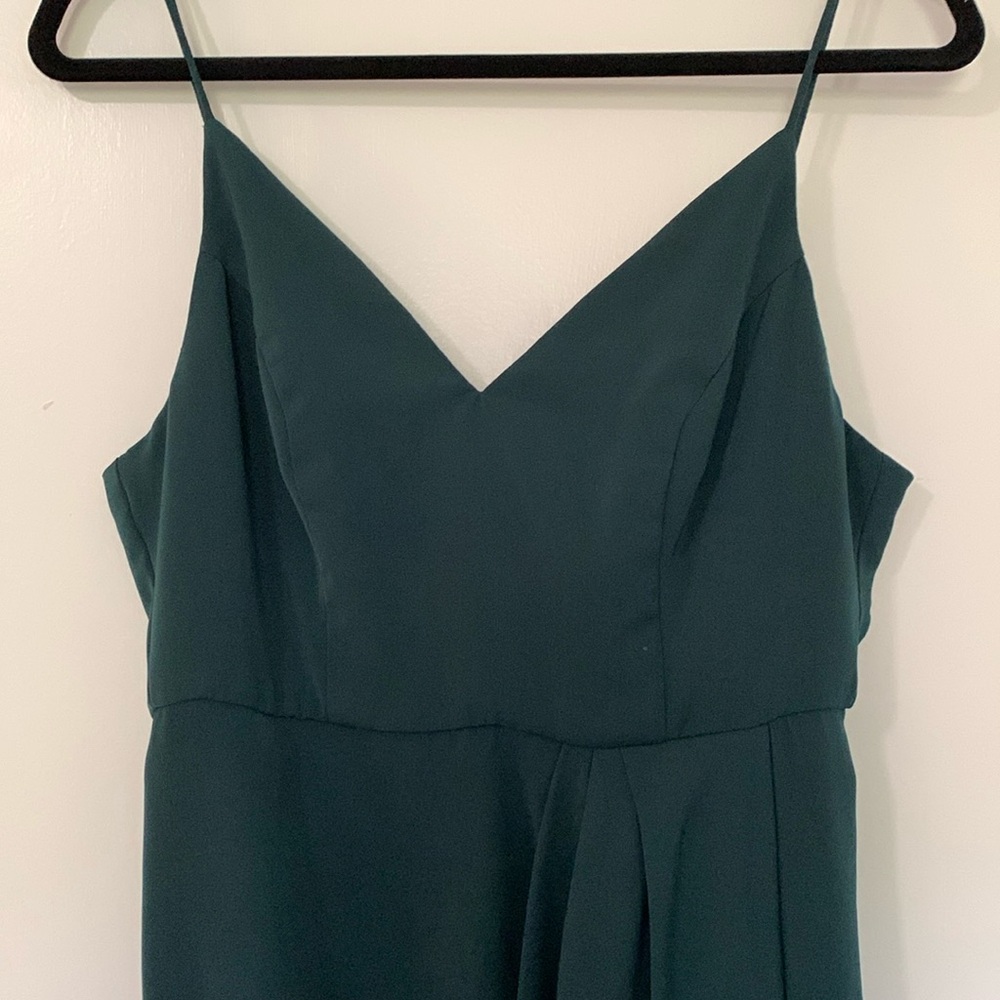 Dark teal green draped cocktail tulip dress